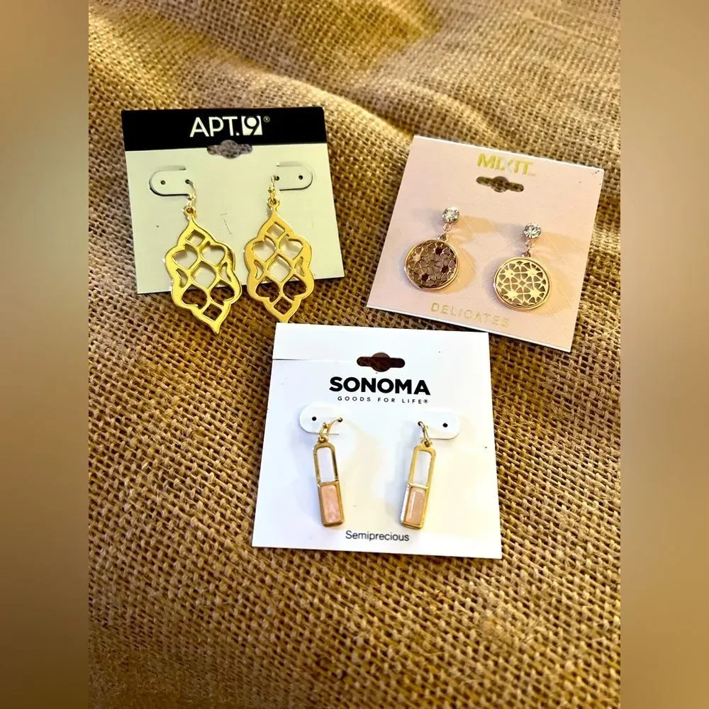Earring dangle drop gold tone set APT.9, MLT, SONOMA Earring Set-3 piece set